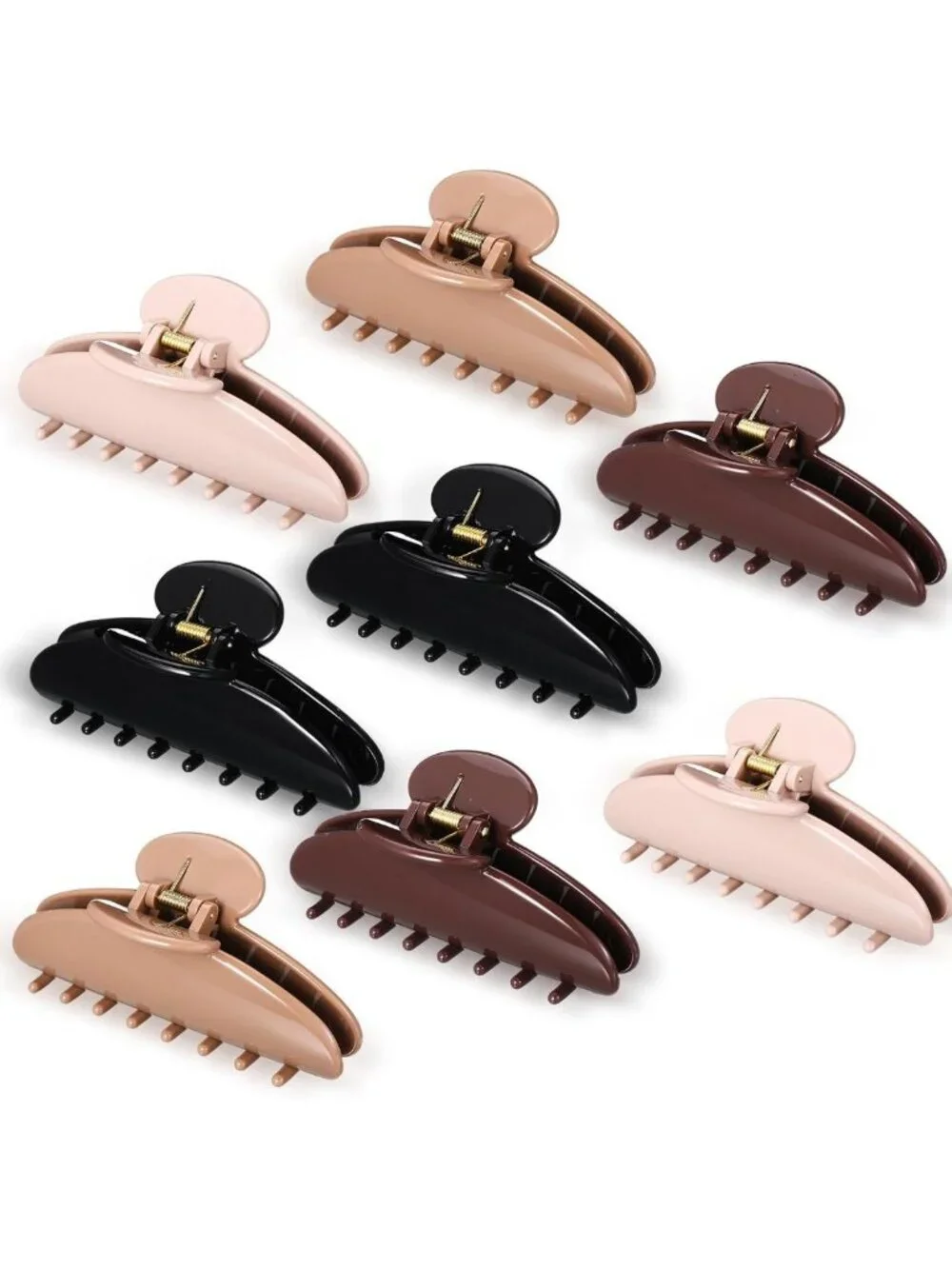 8 Large Acrylic Hair Claw Clips Set, French Style, Earth Tones, Chic Hair